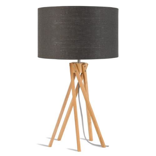 Tafellamp bamboe 5-poot Kilimanjaro h.59cm/kap 32x20cm, eco linnen donkergrijs